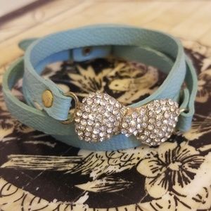 Blue wrap rhibstone bow bracelet